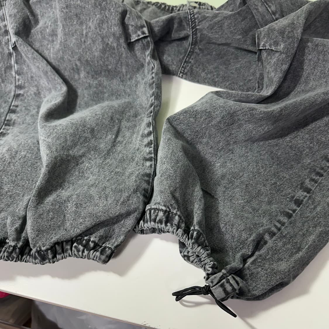 M-L 빈티지 루즈핏 빈티지블랙 워시드 밑단스트링 밴딩 카고팬츠 상품이미지3