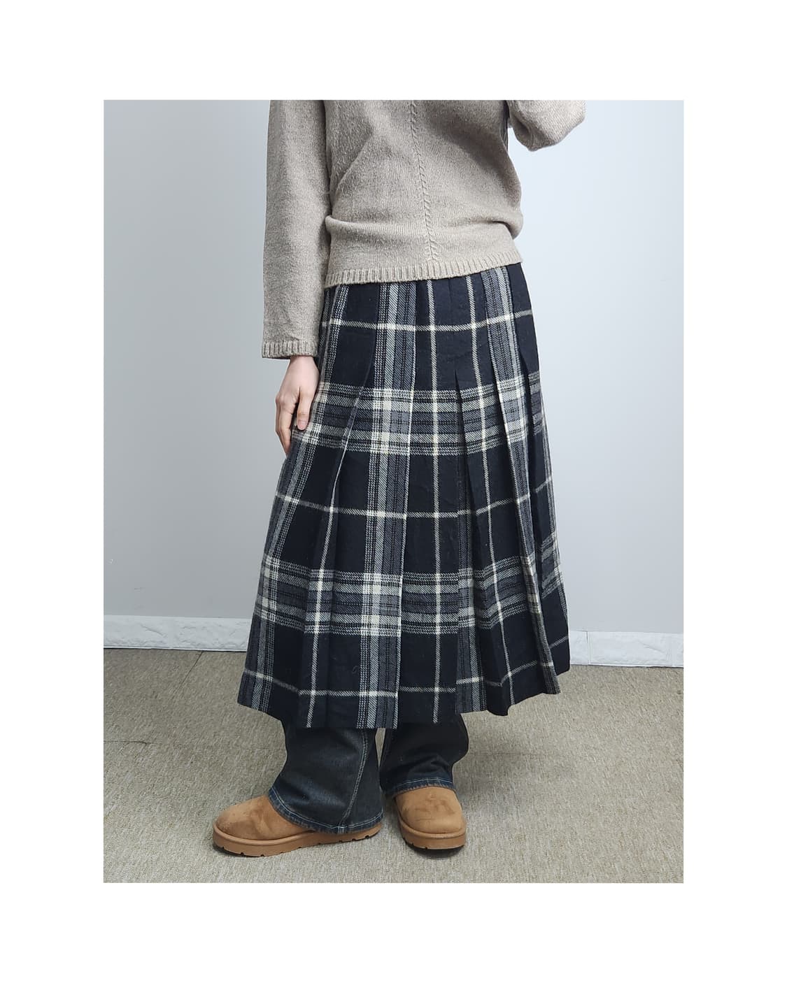 플리츠 체크 울스커트 상품이미지1