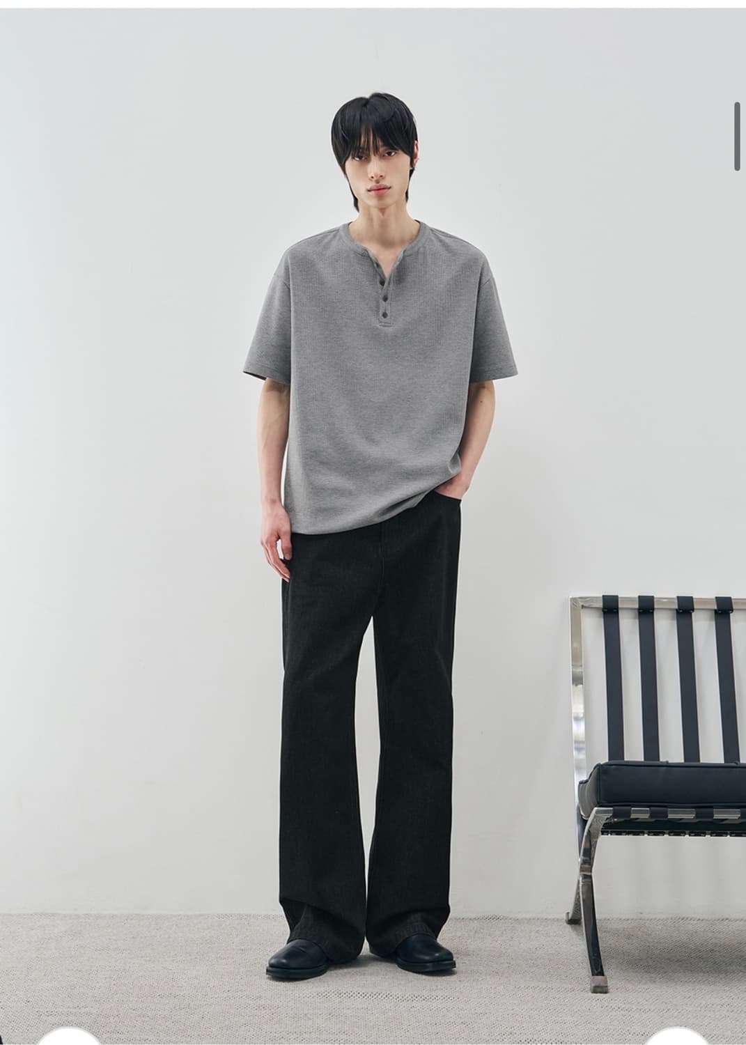 (L) 드로우핏 와플 헨리넥 하프 티셔츠 [MELANGE] 반팔 판매 상품이미지5