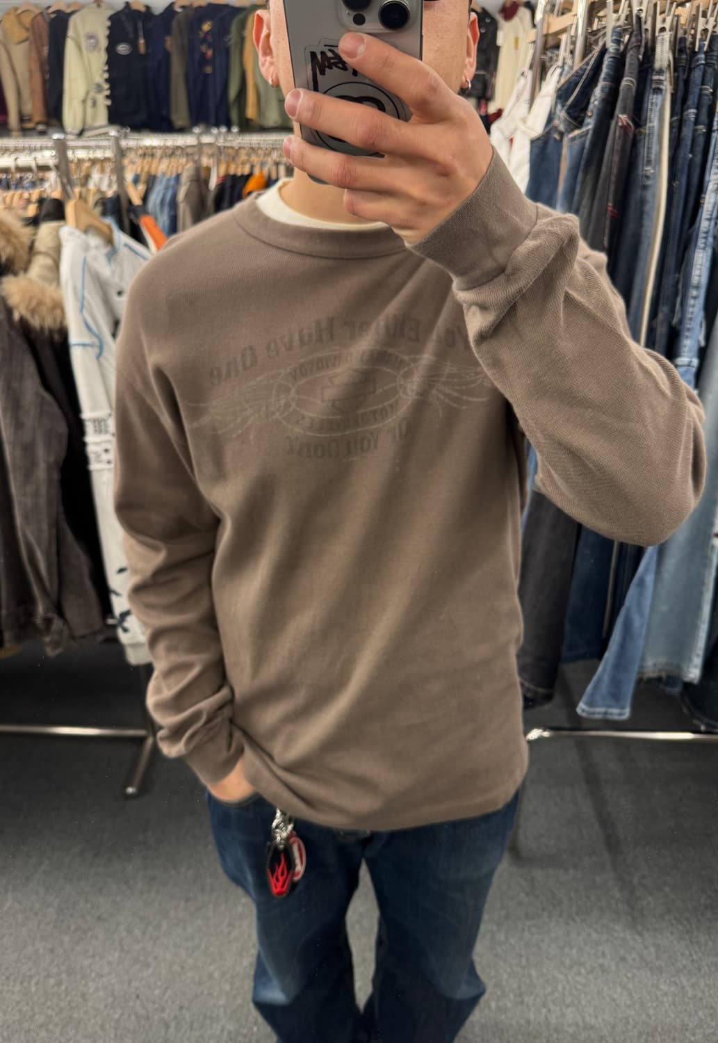 XL)할리데이비슨 빈티지 프린팅 브라운 니트 롱슬리브 상품이미지1