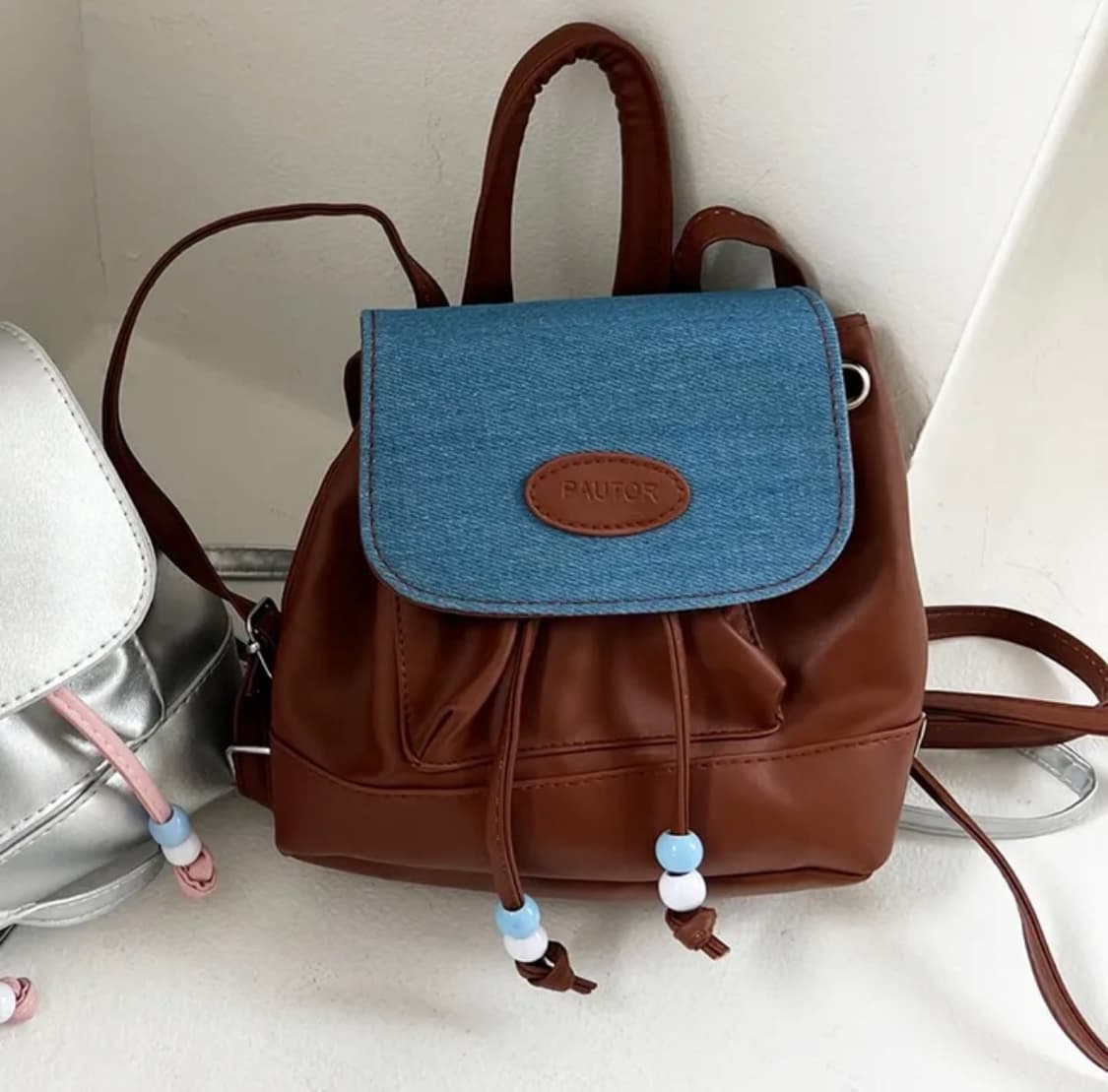 *무료배송* 빈티지 가죽 데님 미니 백팩 상품이미지1