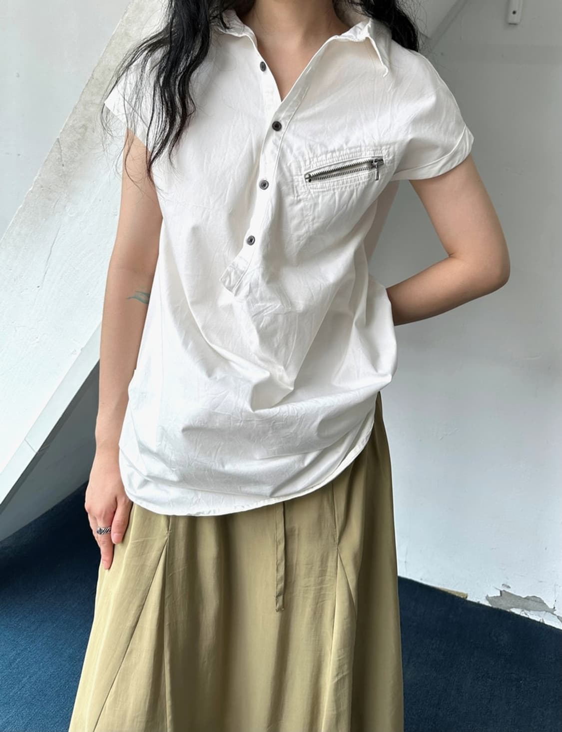 Dried cotton design shirred shirt top 상품이미지8