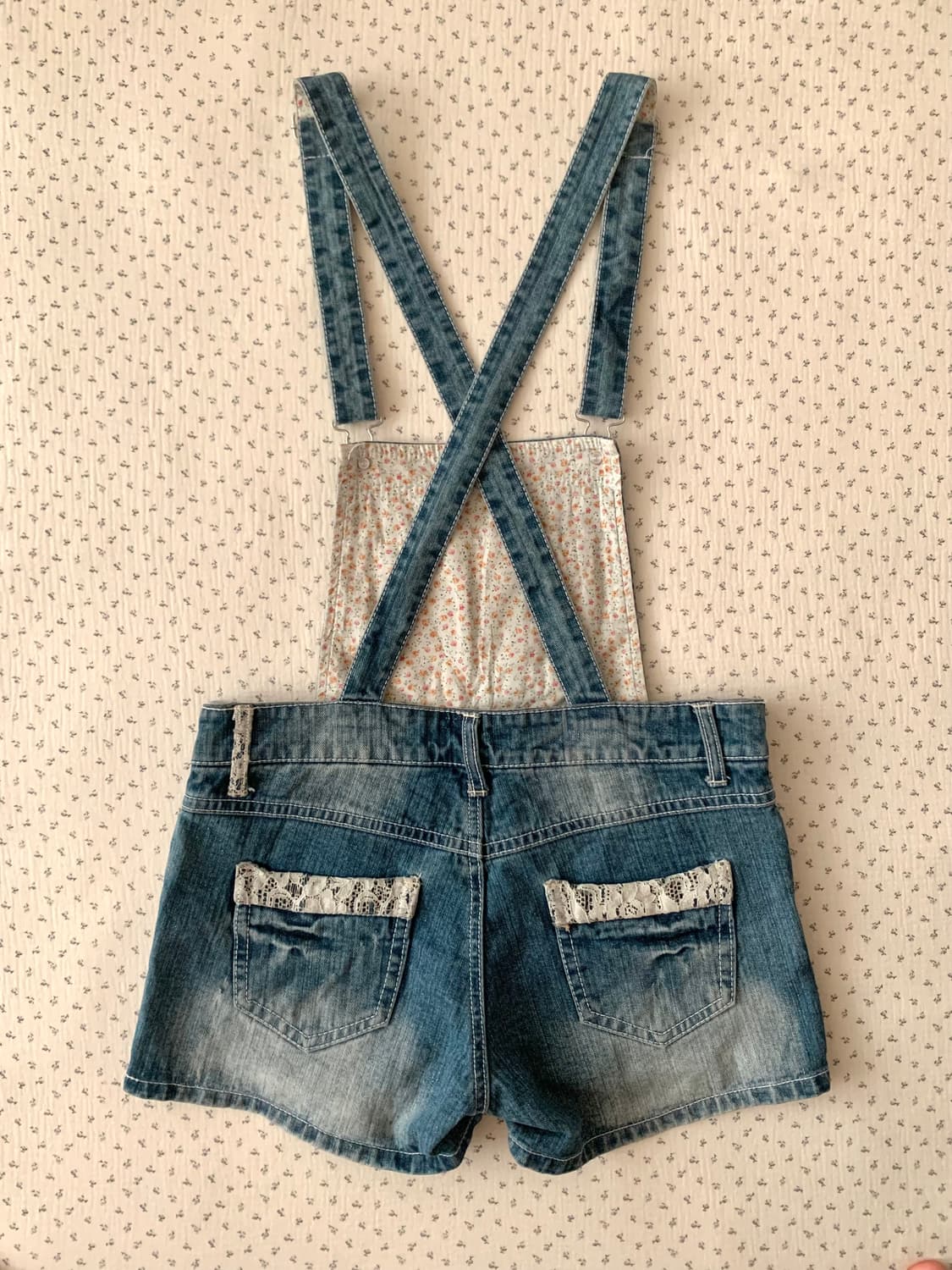 잔꽃 레이스 멜빵 반바지 상품이미지1