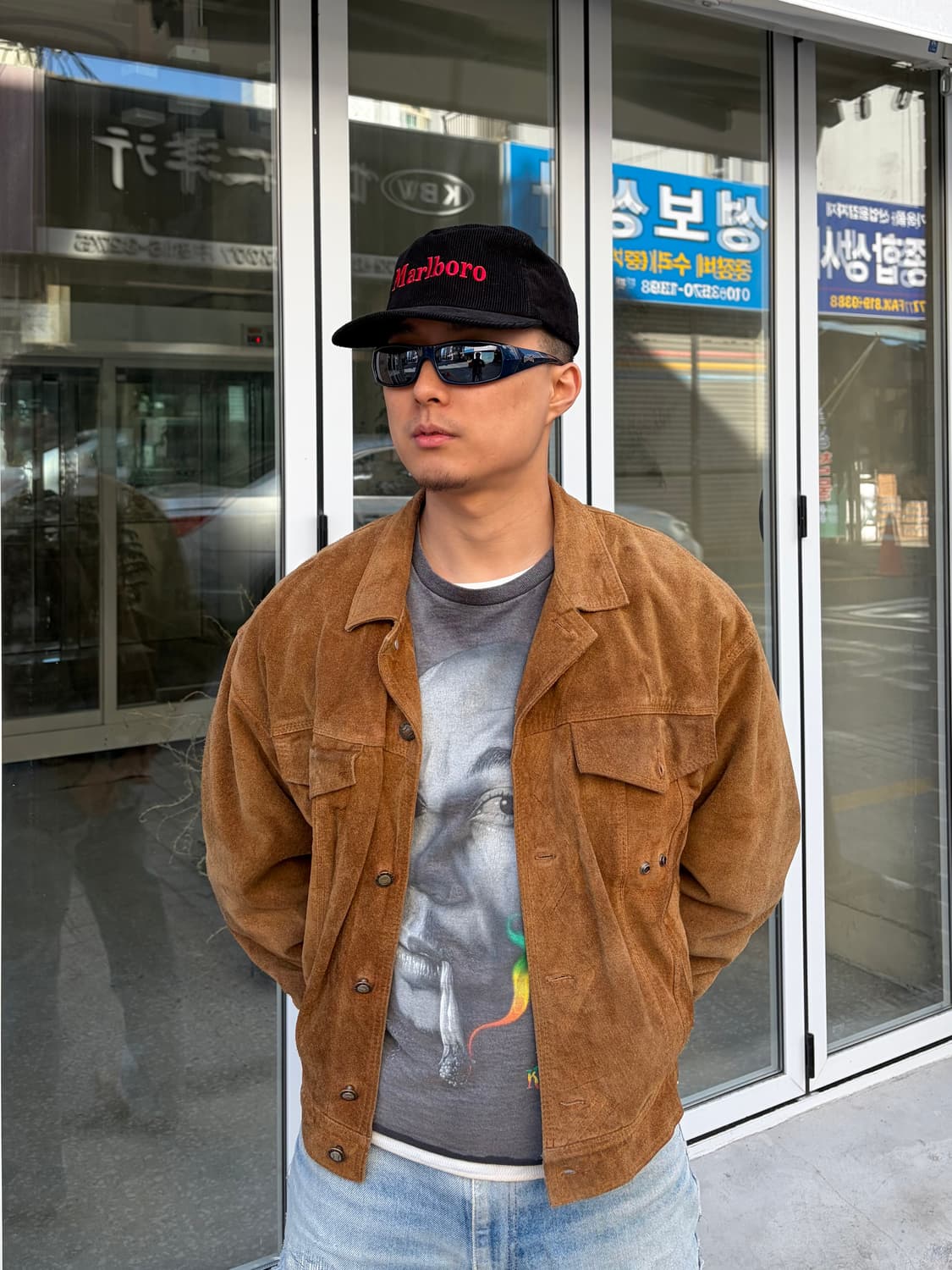 Marlboro logo corduroy black trucker cap 상품이미지1