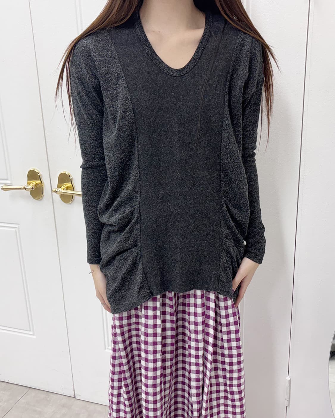 0000 By N 44 Acc 셔링 울 배색 언발 탑 상품이미지3