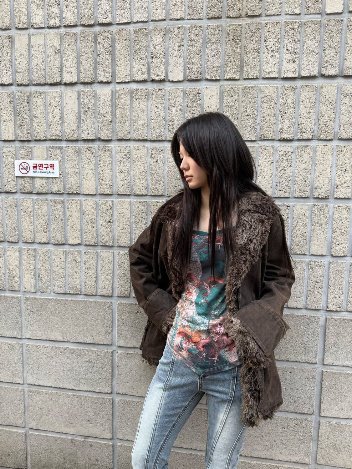 브라운 퍼 디테일 자켓 상품이미지2