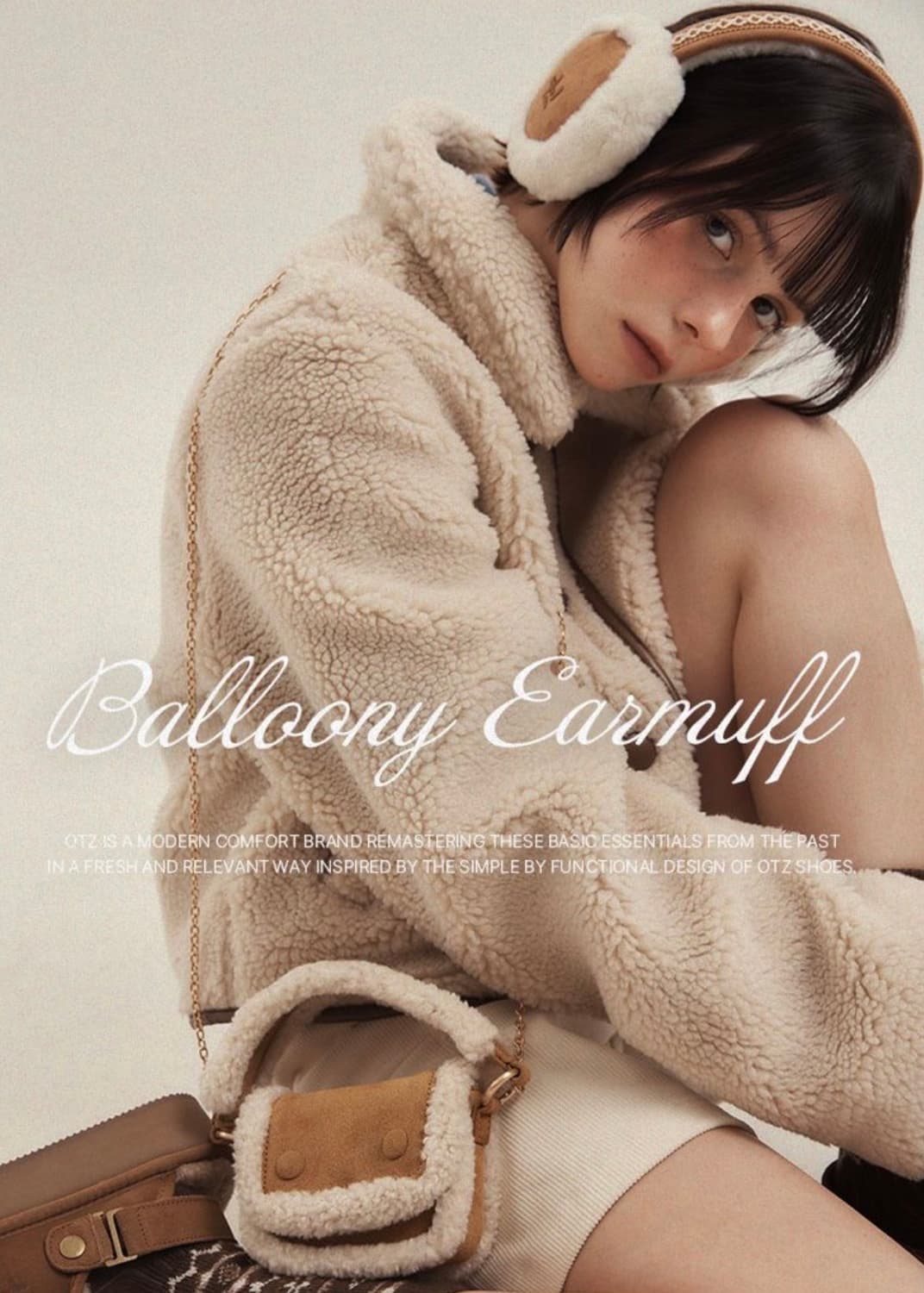 오찌 이어머프 + 시어링 마이크로 미니백 카멜 새상품 상품이미지4