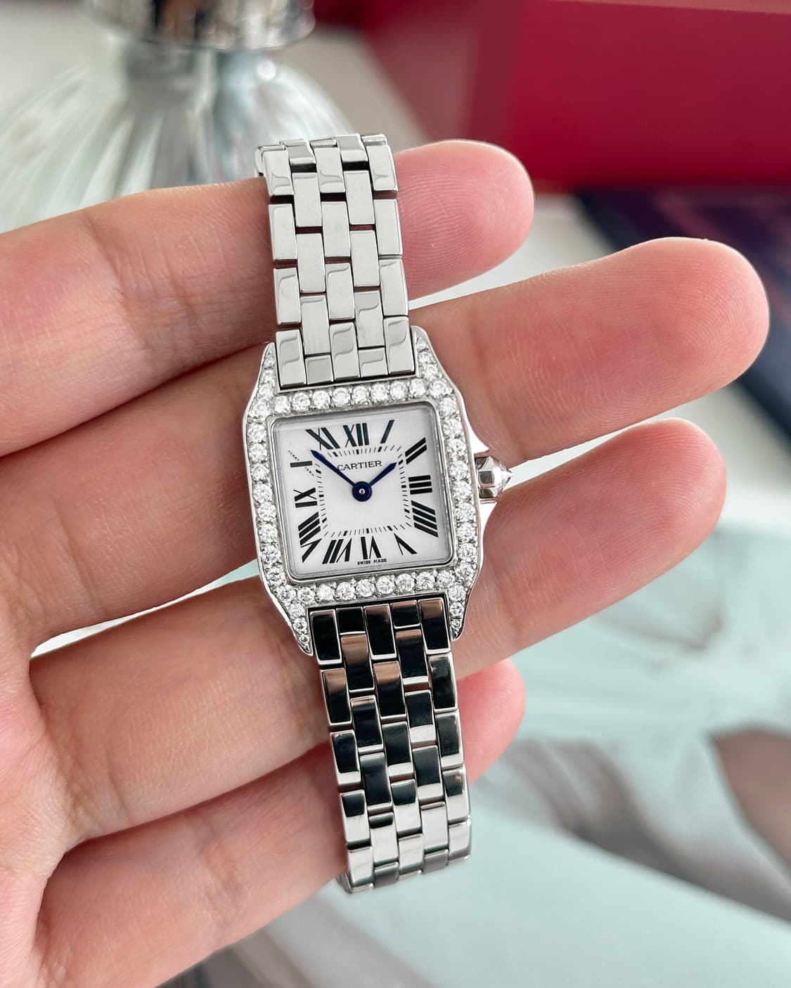 까르띠에 여자 산토스 드모아젤 스몰 다이아몬드 시계 풀박스 상품이미지1