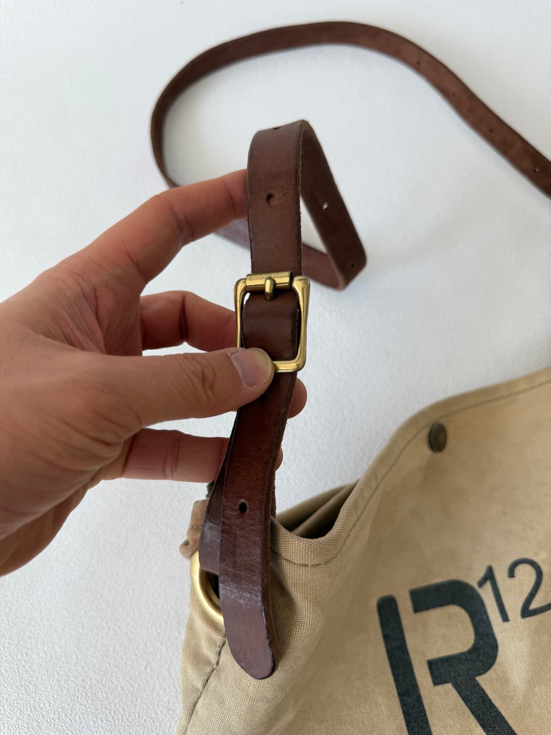 R12 코튼&레더 숄더 크로스백(빈티지 무드) 상품이미지4