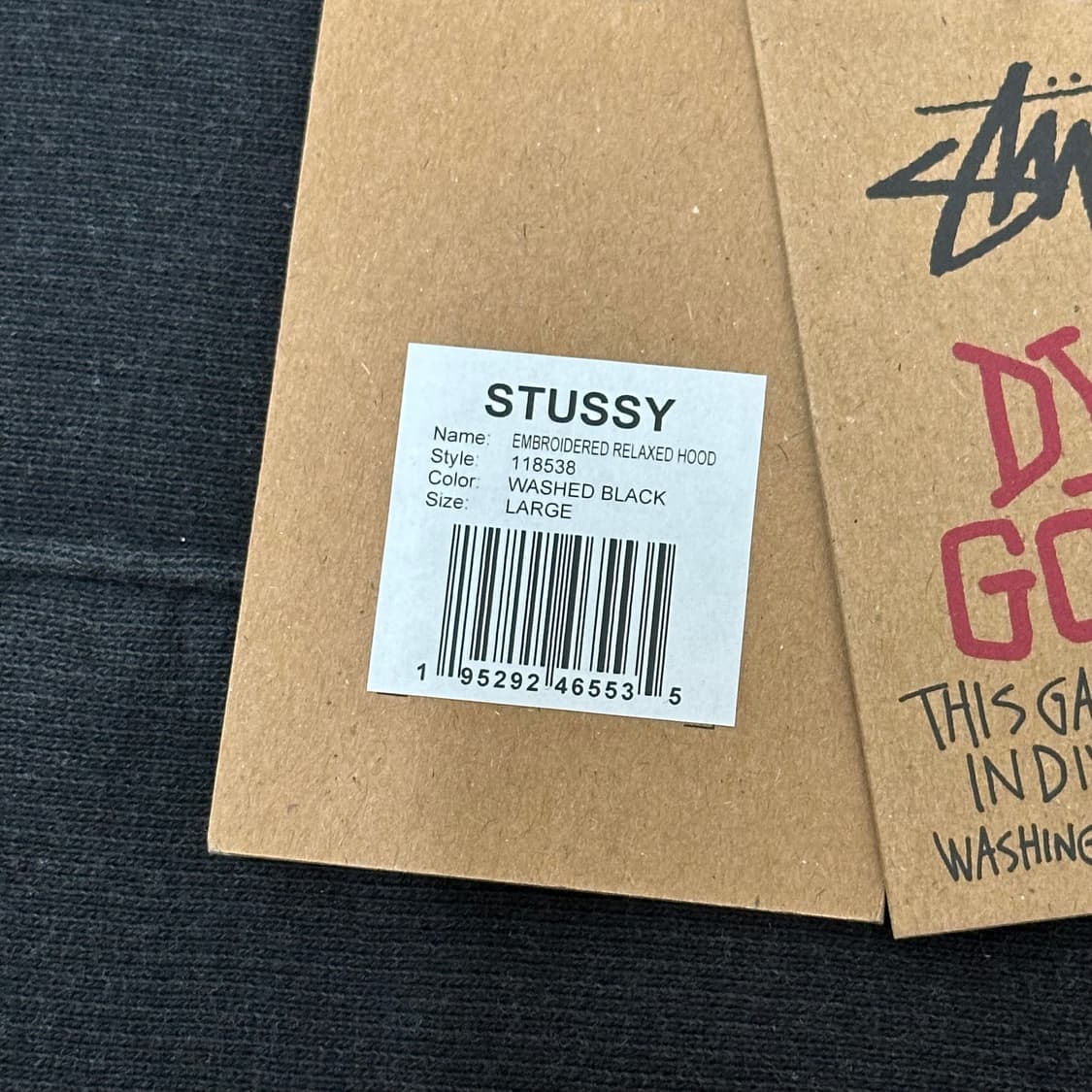 [L] 스투시 자수 릴렉스드 후드 워시드 블랙 상품이미지5
