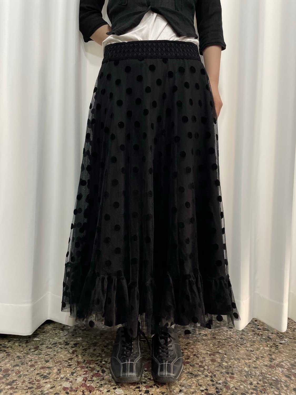 dot mesh long skirt 상품이미지2