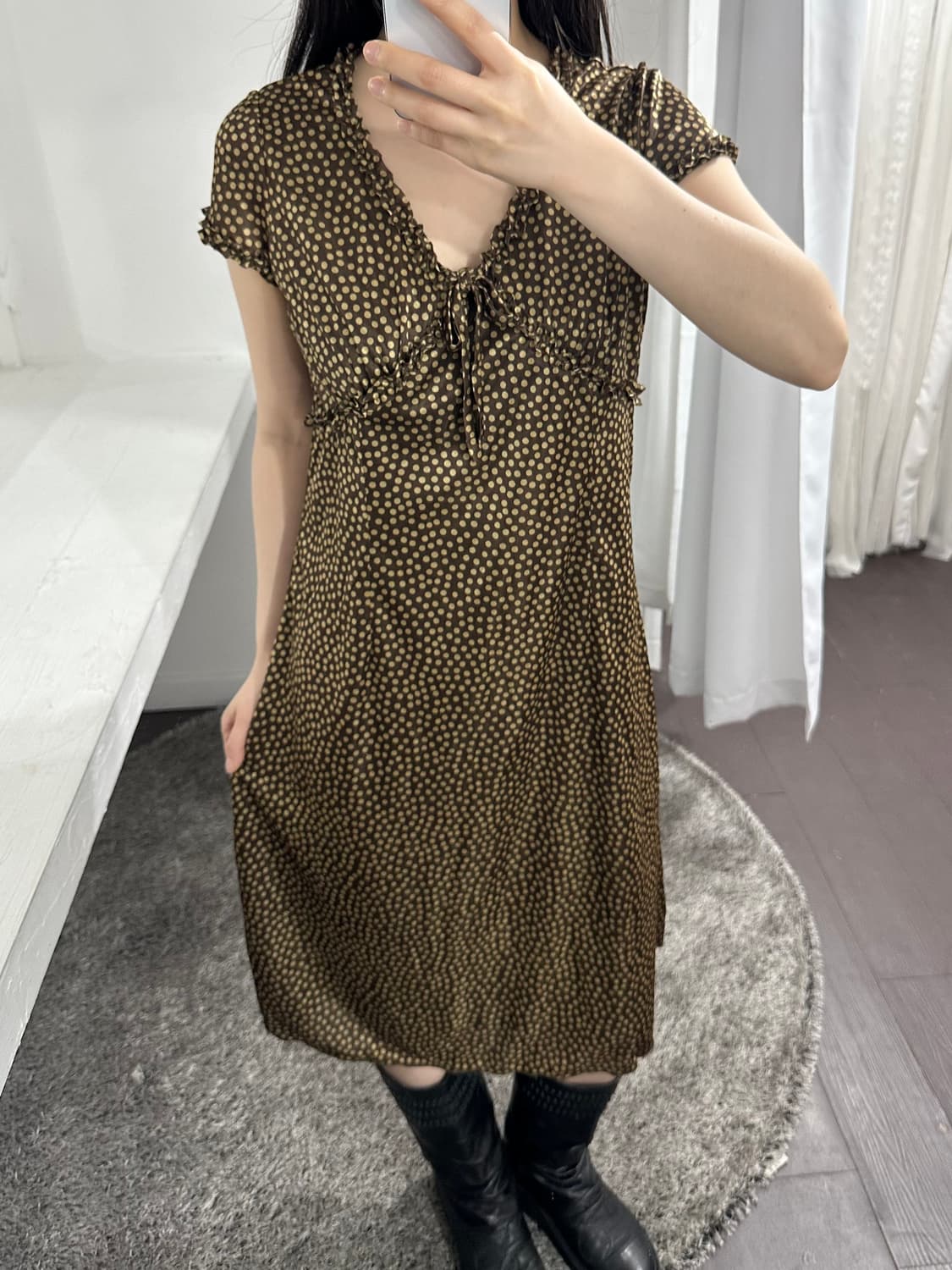 dot brown&gold dress 상품이미지2