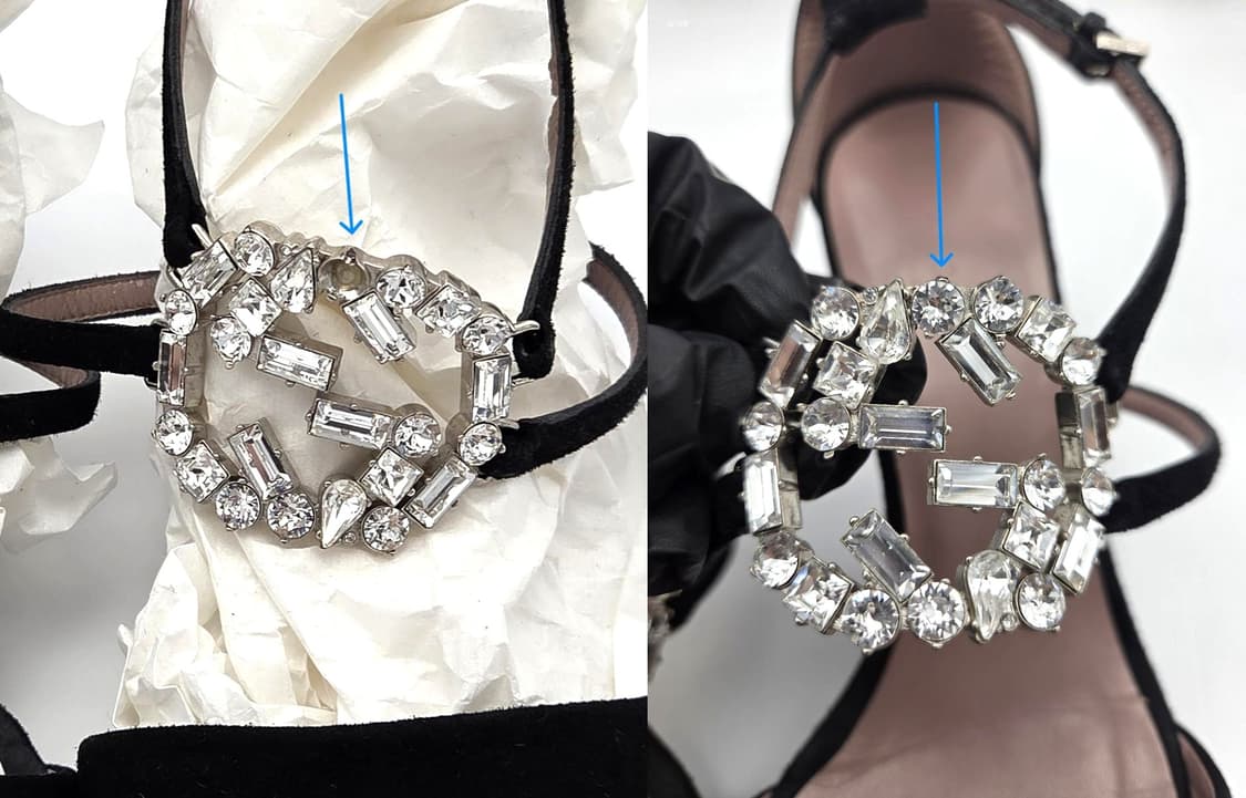 구찌GG 블랙 스웨이드 크리스탈 앵클스트랩 샌들 힐 37반 상품이미지10