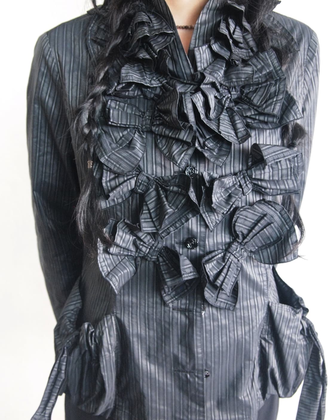 JPN VTG 스트라이프 플라워 블라우스 자켓 상품이미지2