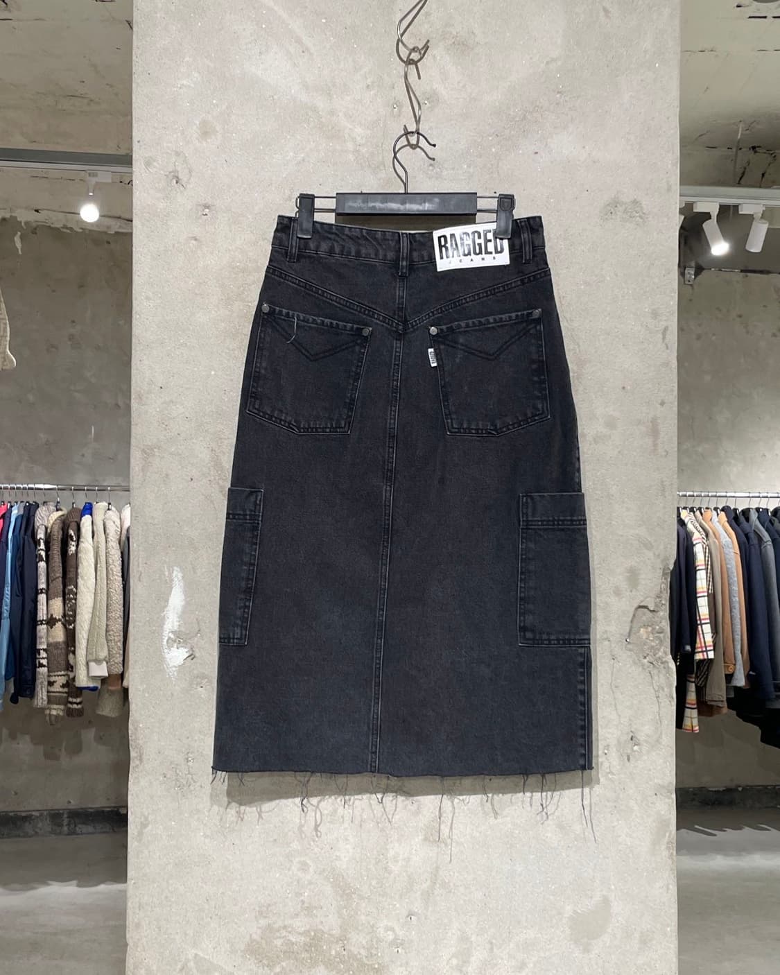 래그드 진스 흑청 컷 아웃 데님 롱 스커트 상품이미지6