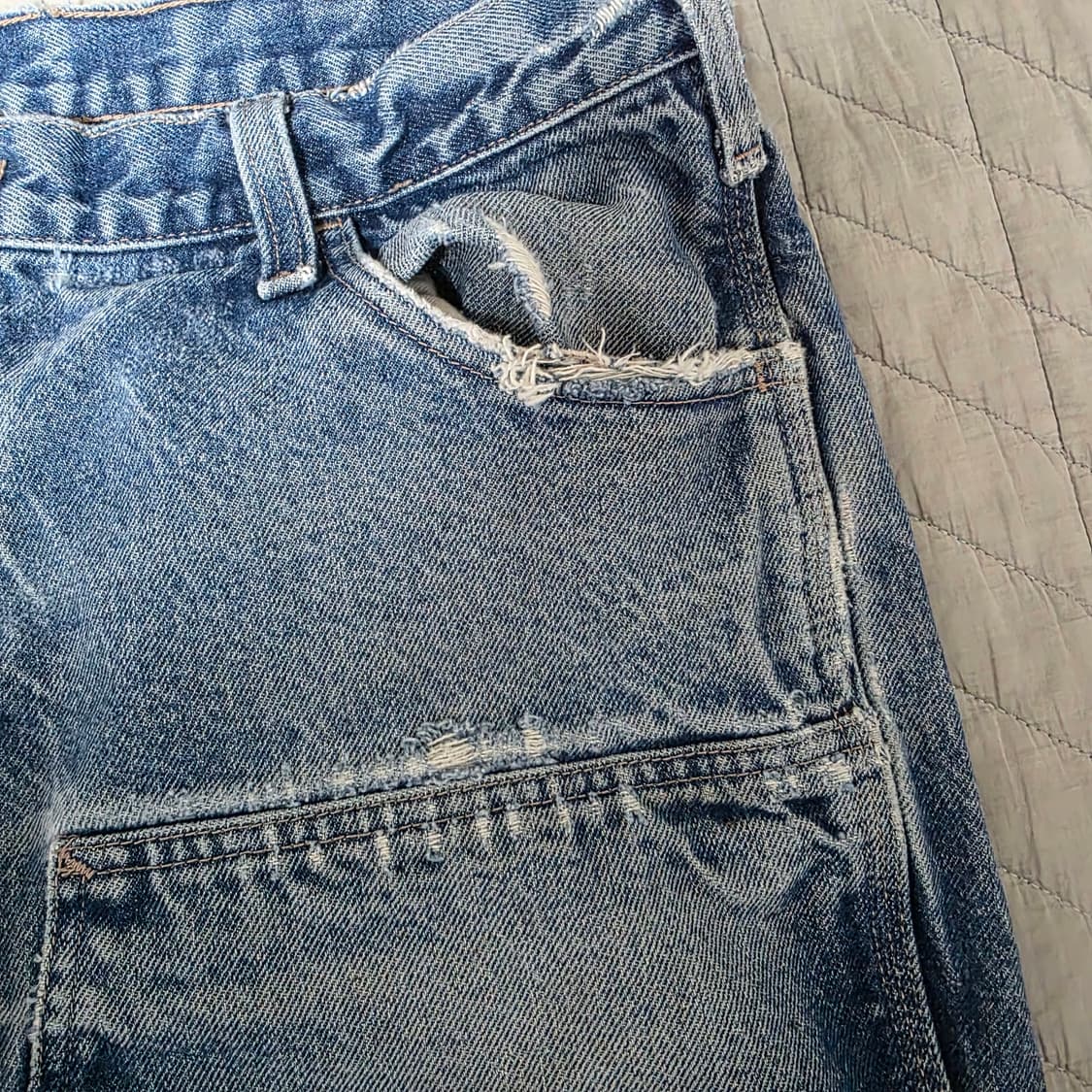 [40X30] 빈티지 칼하트 더블니 FR 데님팬츠 워시드 B20 상품이미지5