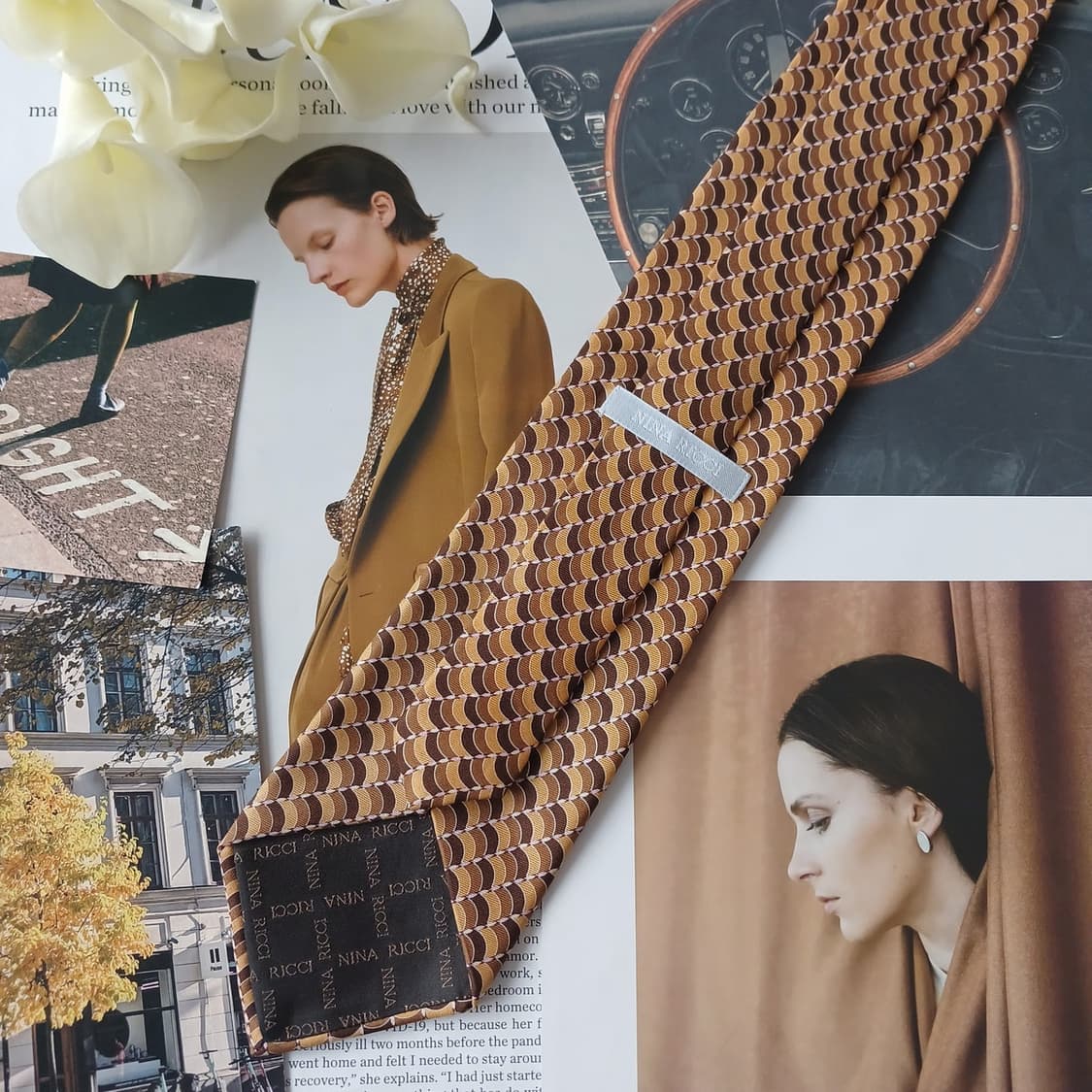 니나리치 실크 브라운 기하 패턴 넥타이 9.1cm A+등급 A19099
 상품이미지4