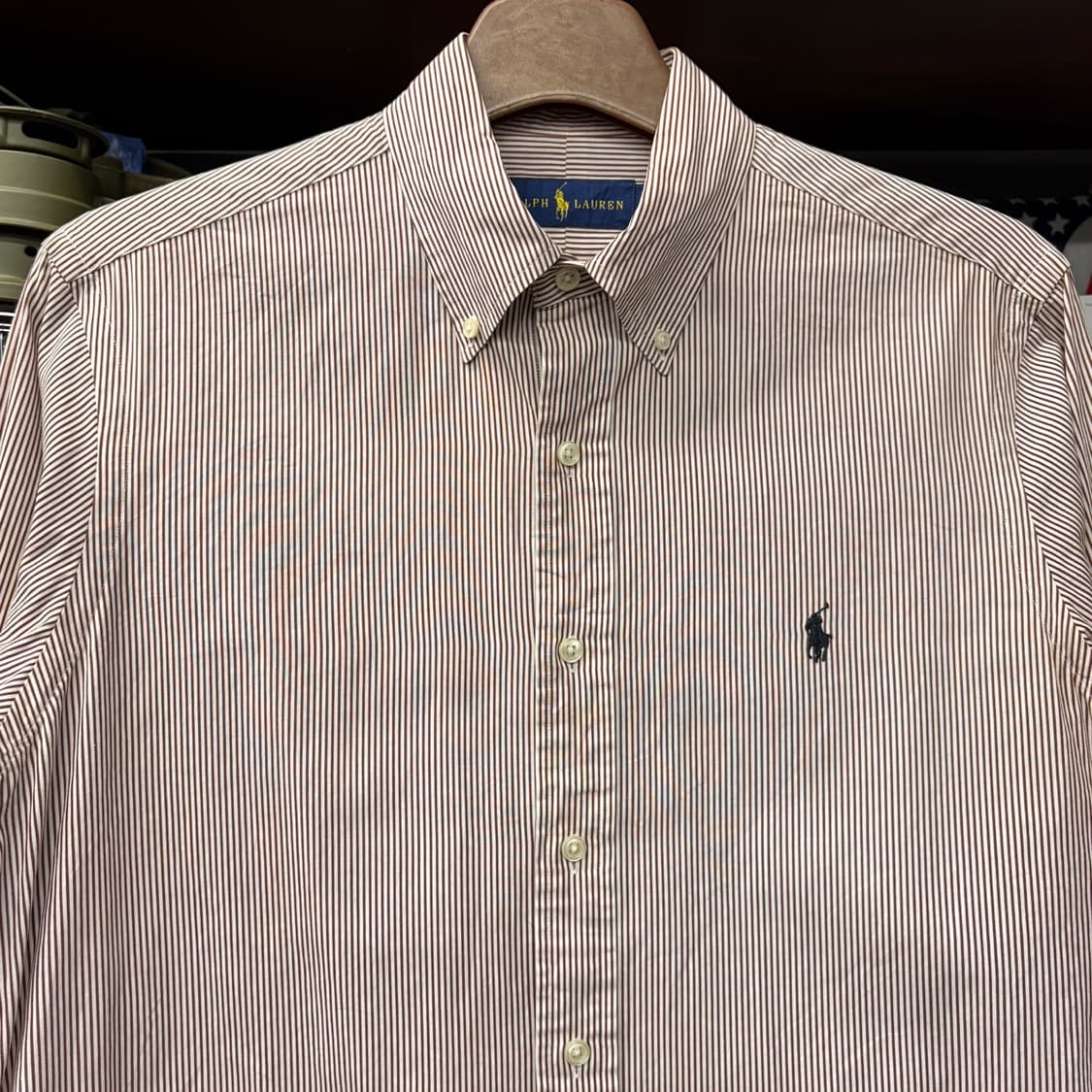 폴로 랄프로렌 신형라벨 마이크로 스트라이프 옥스포드 셔츠 브라운 N332 상품이미지3