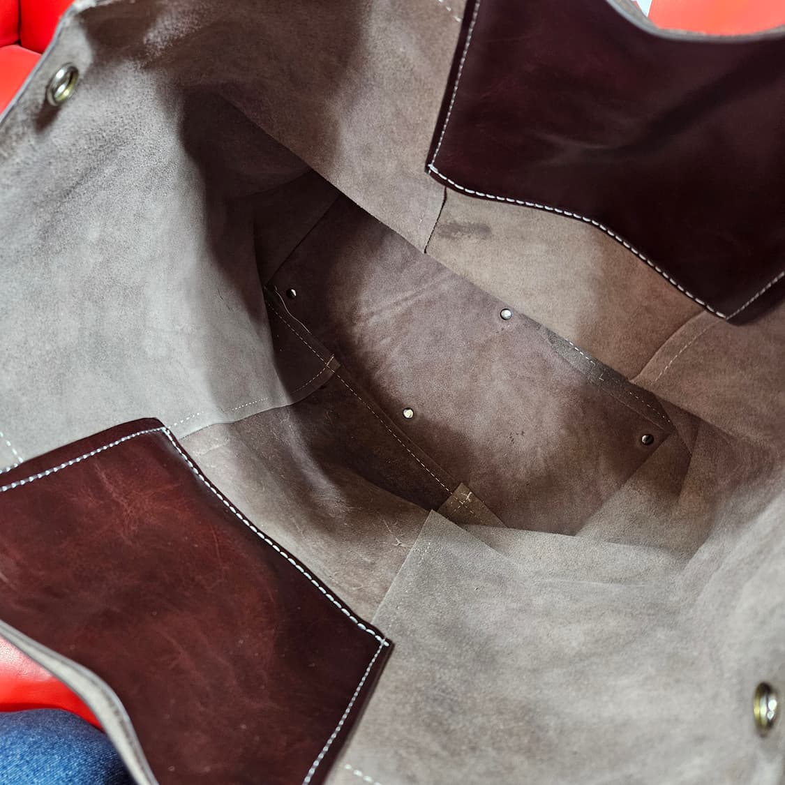 핸드메이드 브라운 레더 빅 토트백 38 x 32 x 15 size 상품이미지6