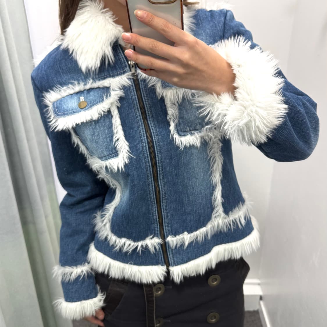 데님 화이트 퍼 무스탕  상품이미지2