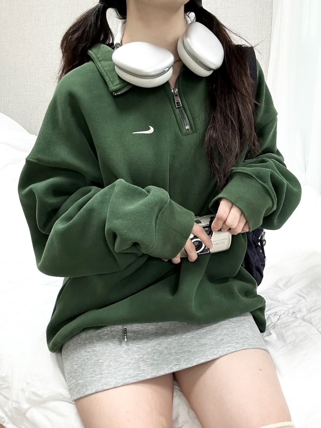 나이키 스우시 딥그린 코튼 반집업 상품이미지4