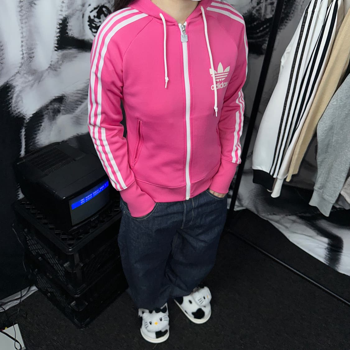 아디다스 빅로고 핑크색 후드져지 상품이미지1