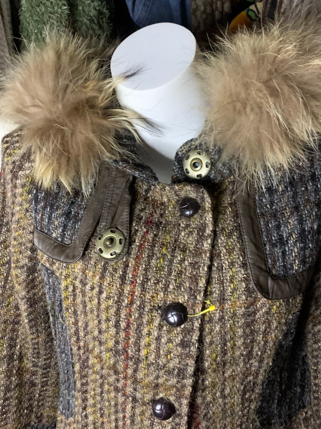 y2k 브라운 퍼 체크 롱코트 상품이미지3