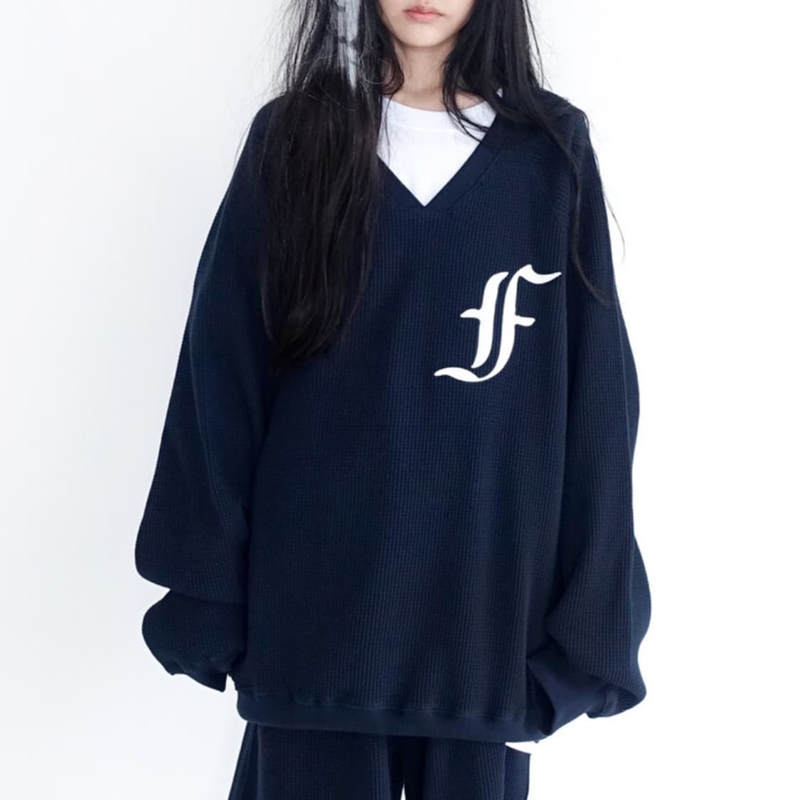 샵페어리 와플 박시 맨투맨 네이비 상품이미지5