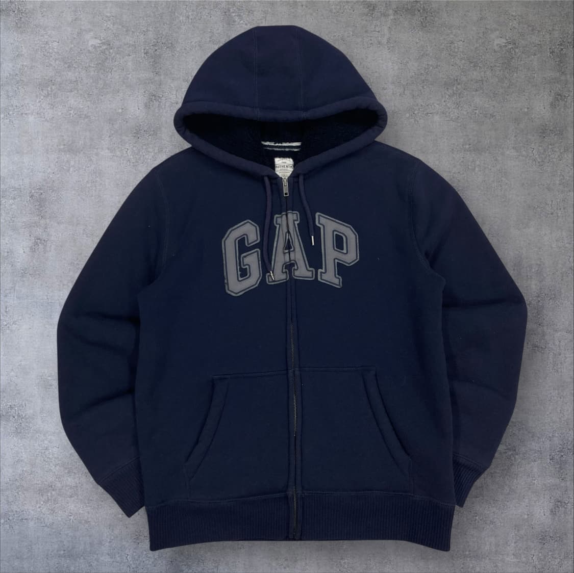 GAP 네이비 컬러 스펠아웃 빅로고 기모 후드 집업 상품이미지1