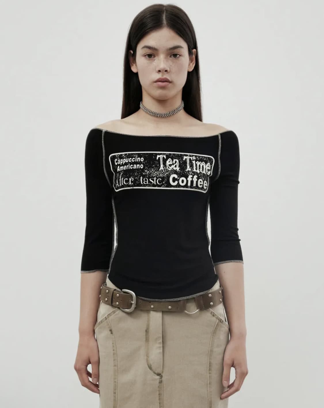 Cerric (세릭) Coffee 프린팅 오프숄더 티셔츠 상품이미지1
