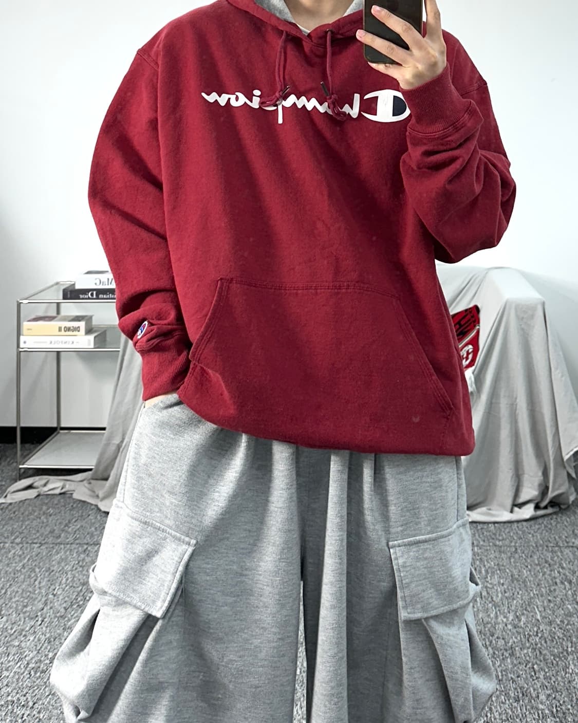 챔피온 버건디 빅로고 후드티 XL 상품이미지3