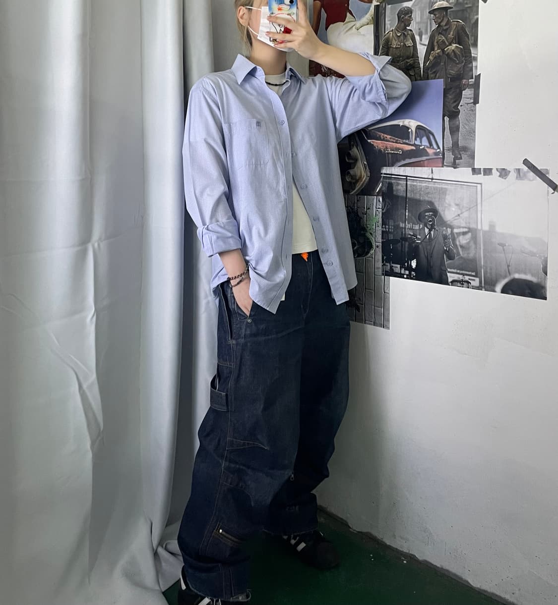 DAKS 닥스 하늘색 흰색 체크 셔츠 L 상품이미지3