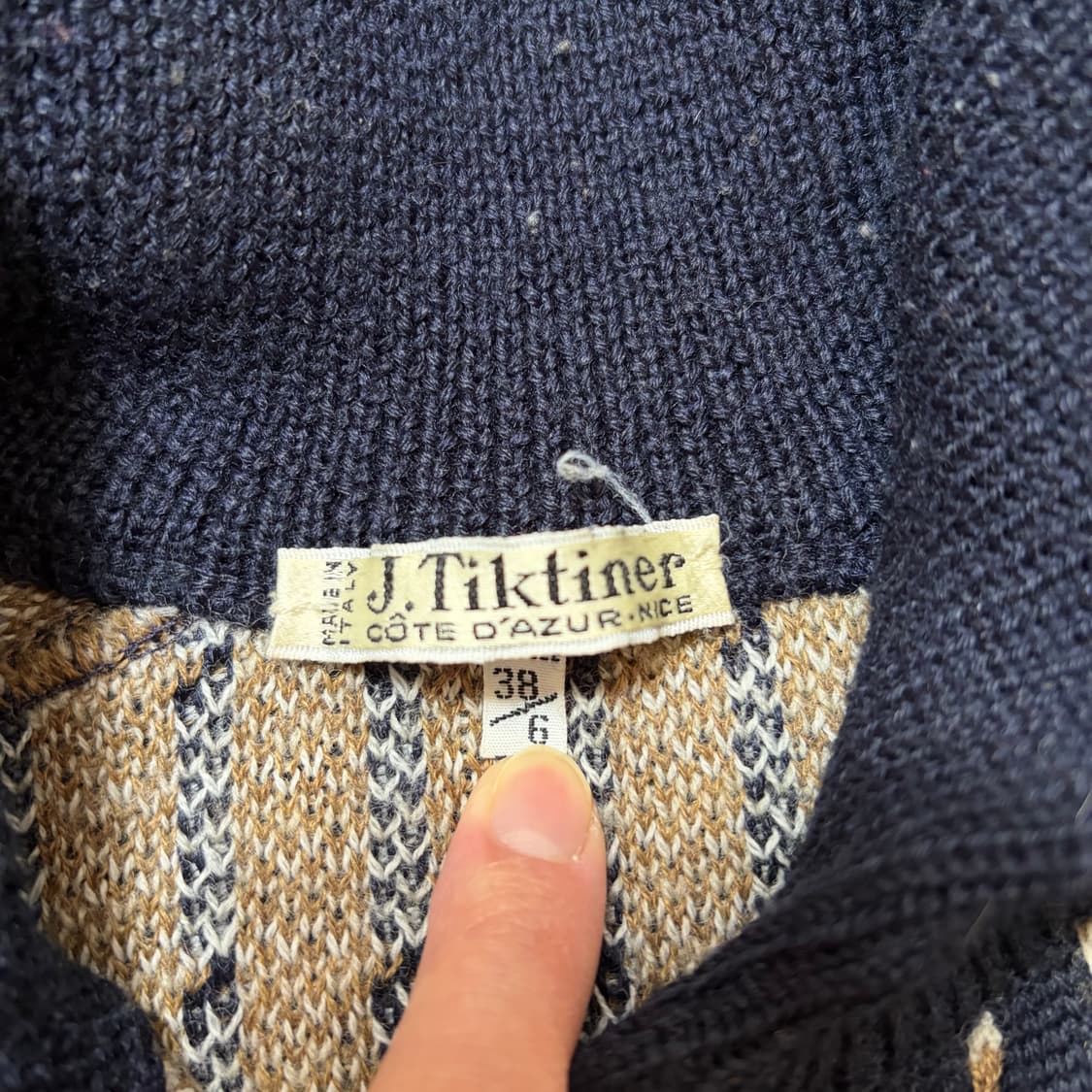 90s J.Tiktiner 빈티지 울100% 네이비 롱니트 가디건(38) 상품이미지4