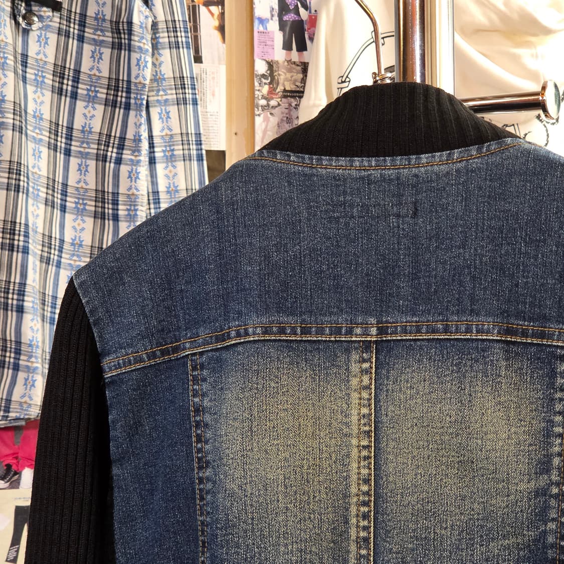 빈티지 니트 배색 데님 자켓 상품이미지5