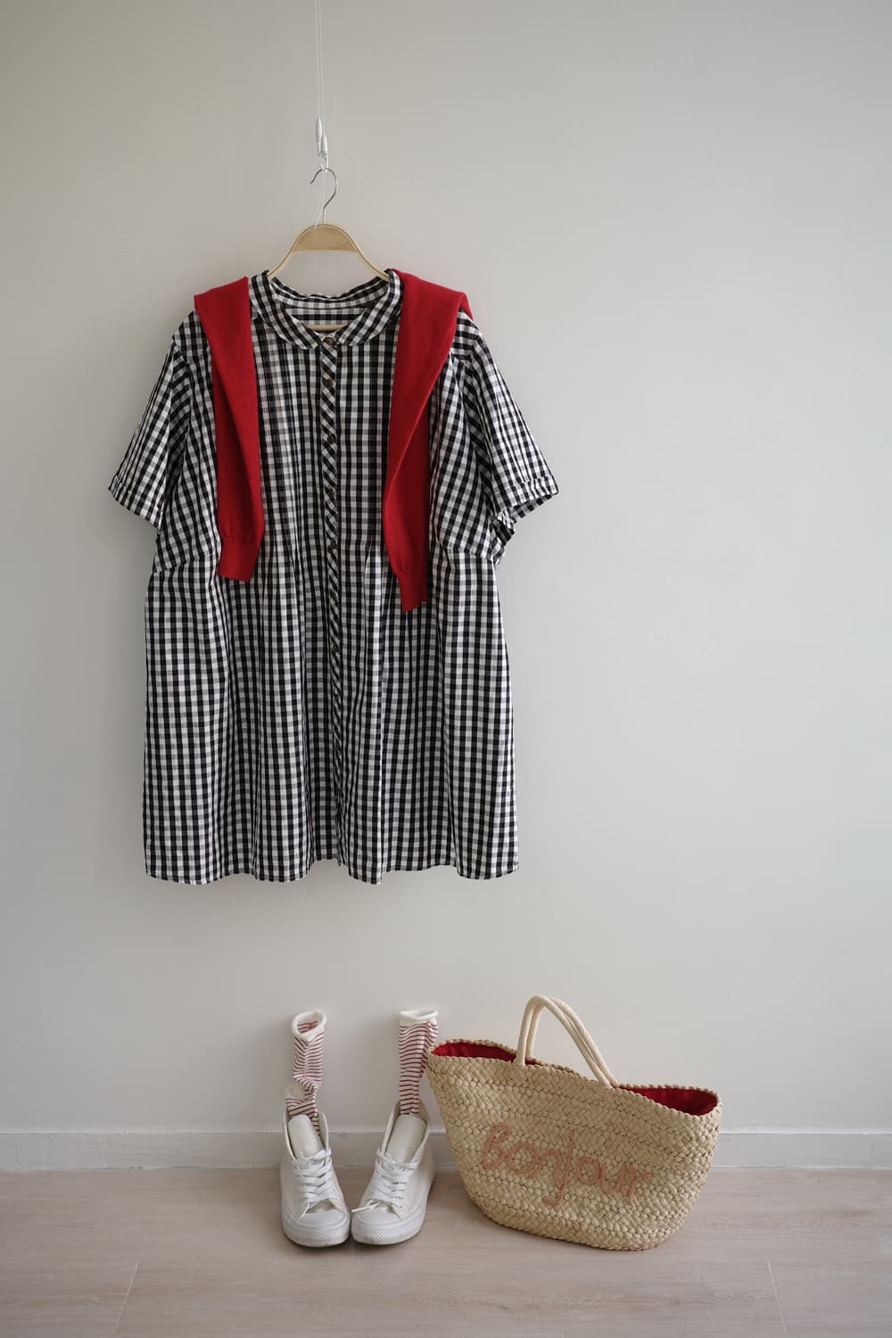 Smile Land 
• 블랙체크 둥근 카라 셔츠 원피스 상품이미지1