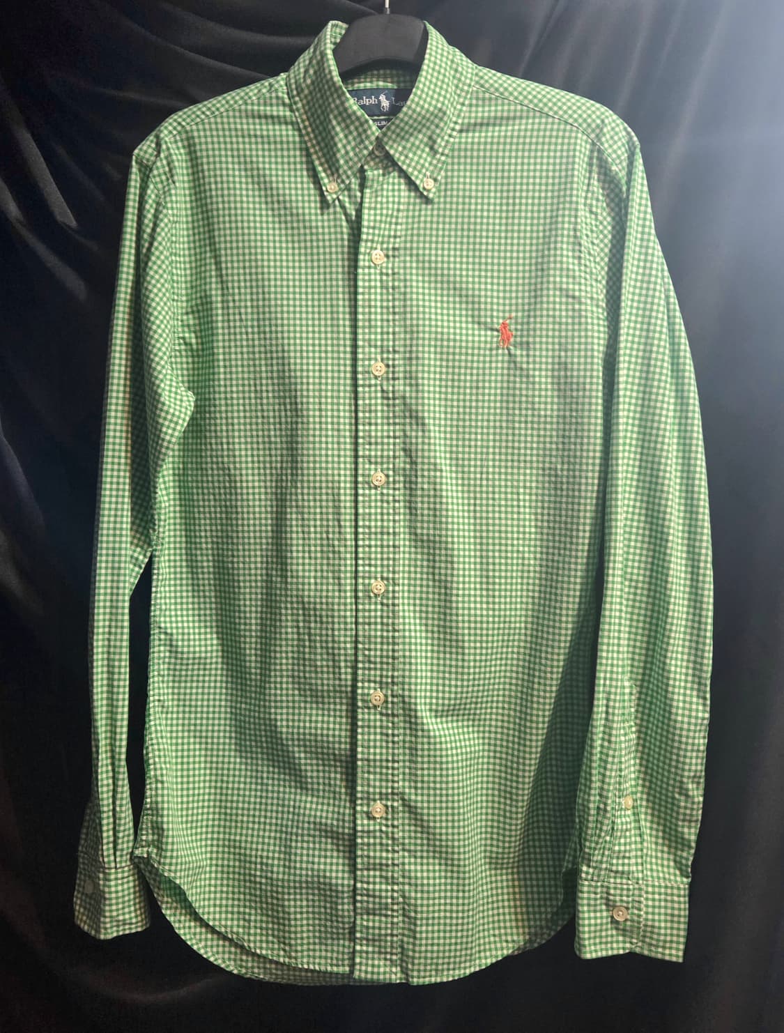 폴로 랄프로렌 여성 슬림핏 그린 깅엄체크 셔츠 상품이미지1