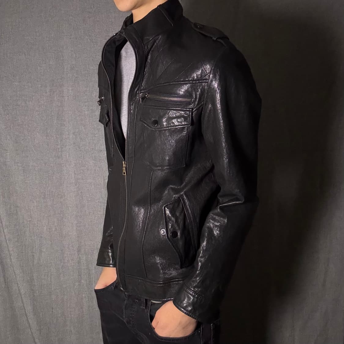 이태리 가죽 퀄팅 라이더 자켓 상품이미지2