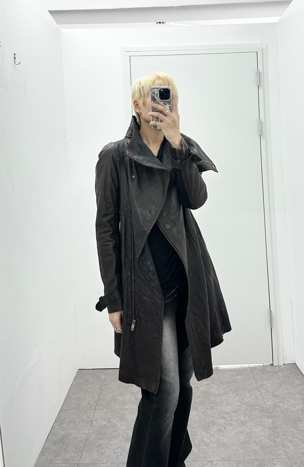 Italy asymmetric drape sheepskin leather 상품이미지5