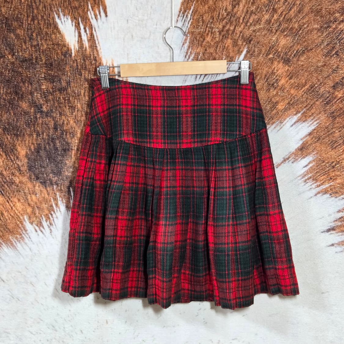 타탄체크 레드 플리츠 미니 스커트 상품이미지1