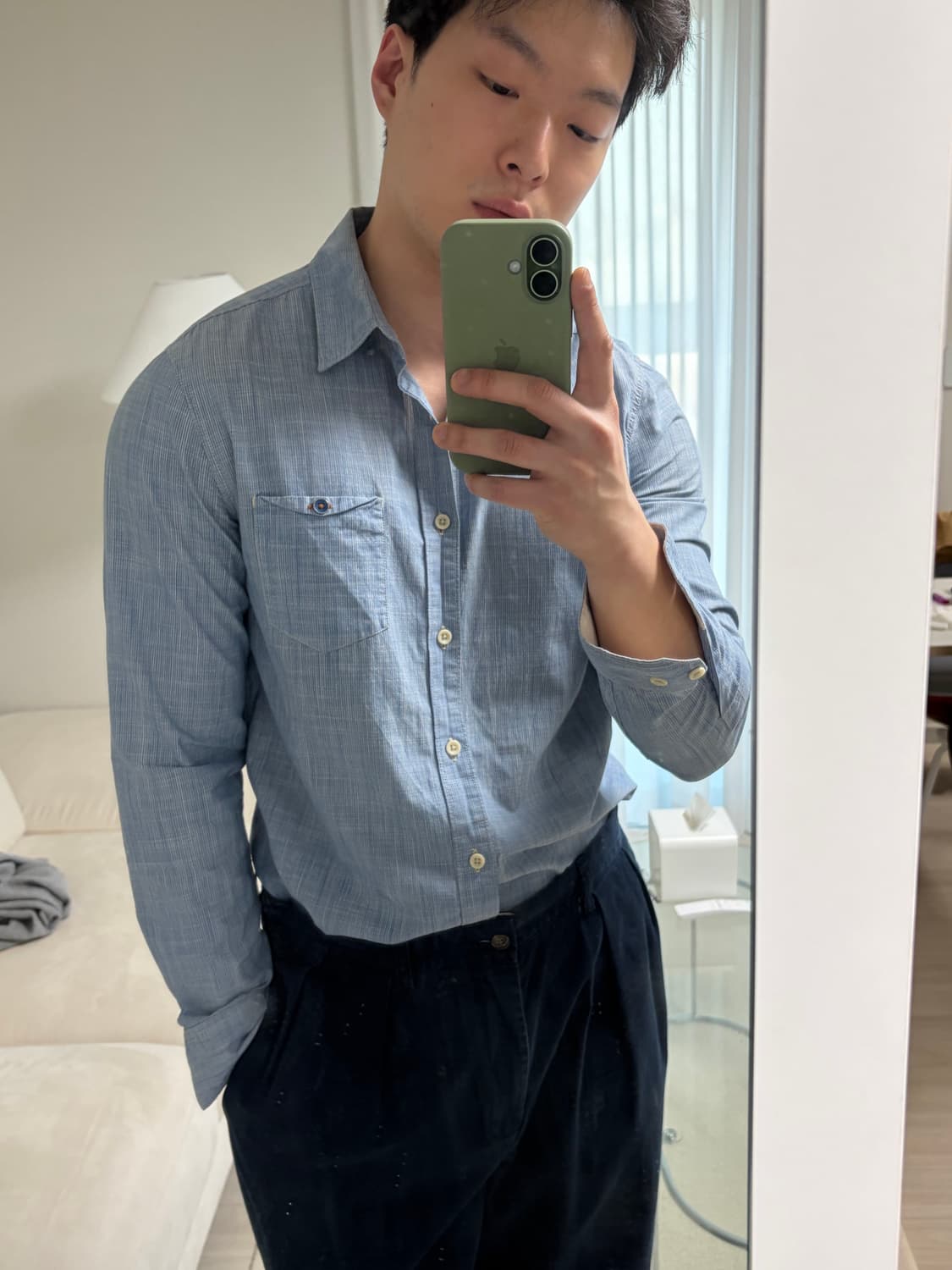 코오롱 시리즈 버튼디테일 샴브레이 셔츠 L 상품이미지8