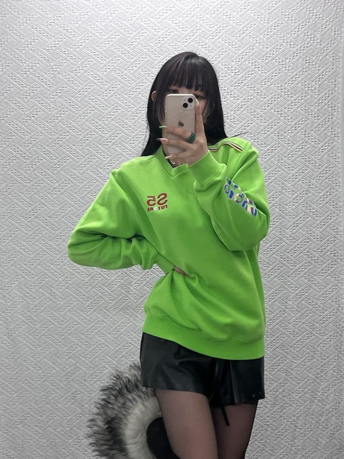 엄브로 올드스쿨 키치 프린팅 네온그린 기모 맨투맨 M C09356 상품이미지2