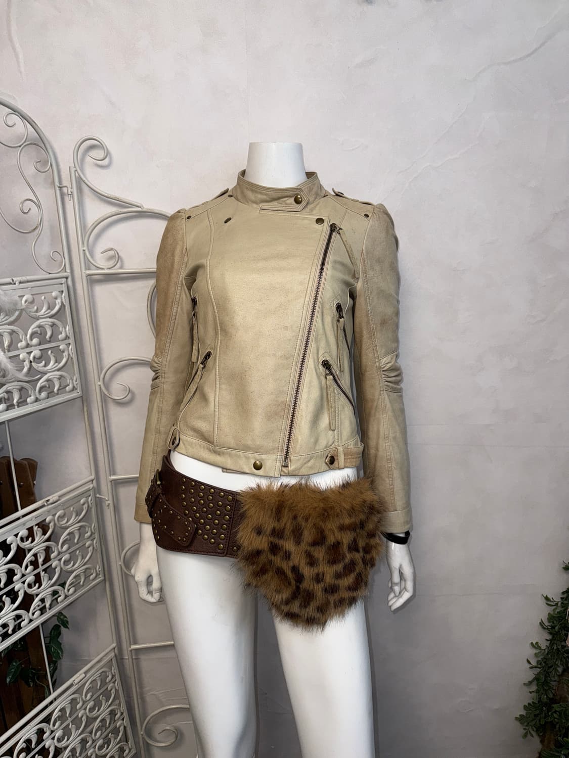 Ivory beige lamb skin shirring zipper jk 상품이미지5