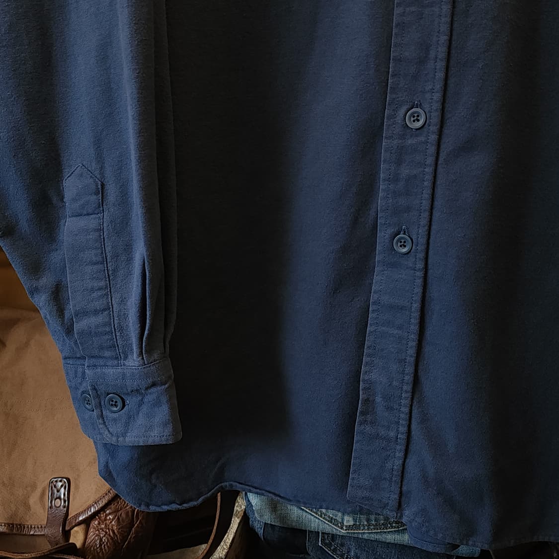 90s 엘엘빈 워크셔츠 헤비코튼 투포켓 샤모아 셔츠 오크 페이딩 블루 L 상품이미지8