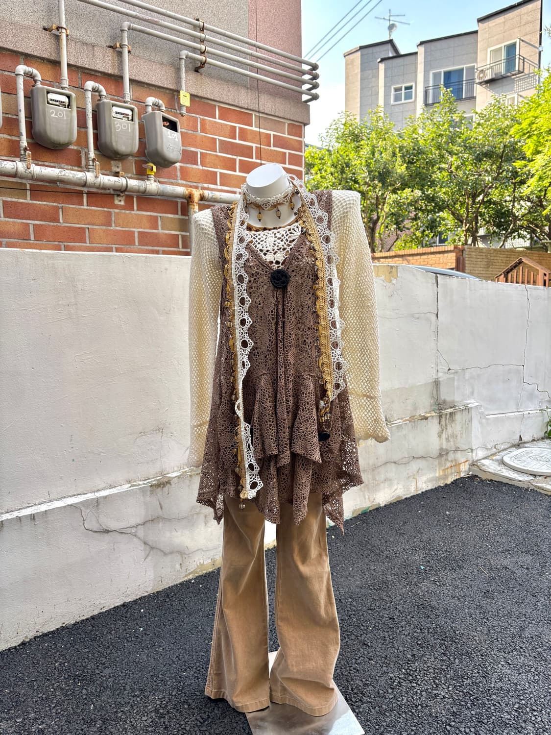 빈티지 웨스턴 로사체리 브라운 아이보리 코디 세트 상품이미지1