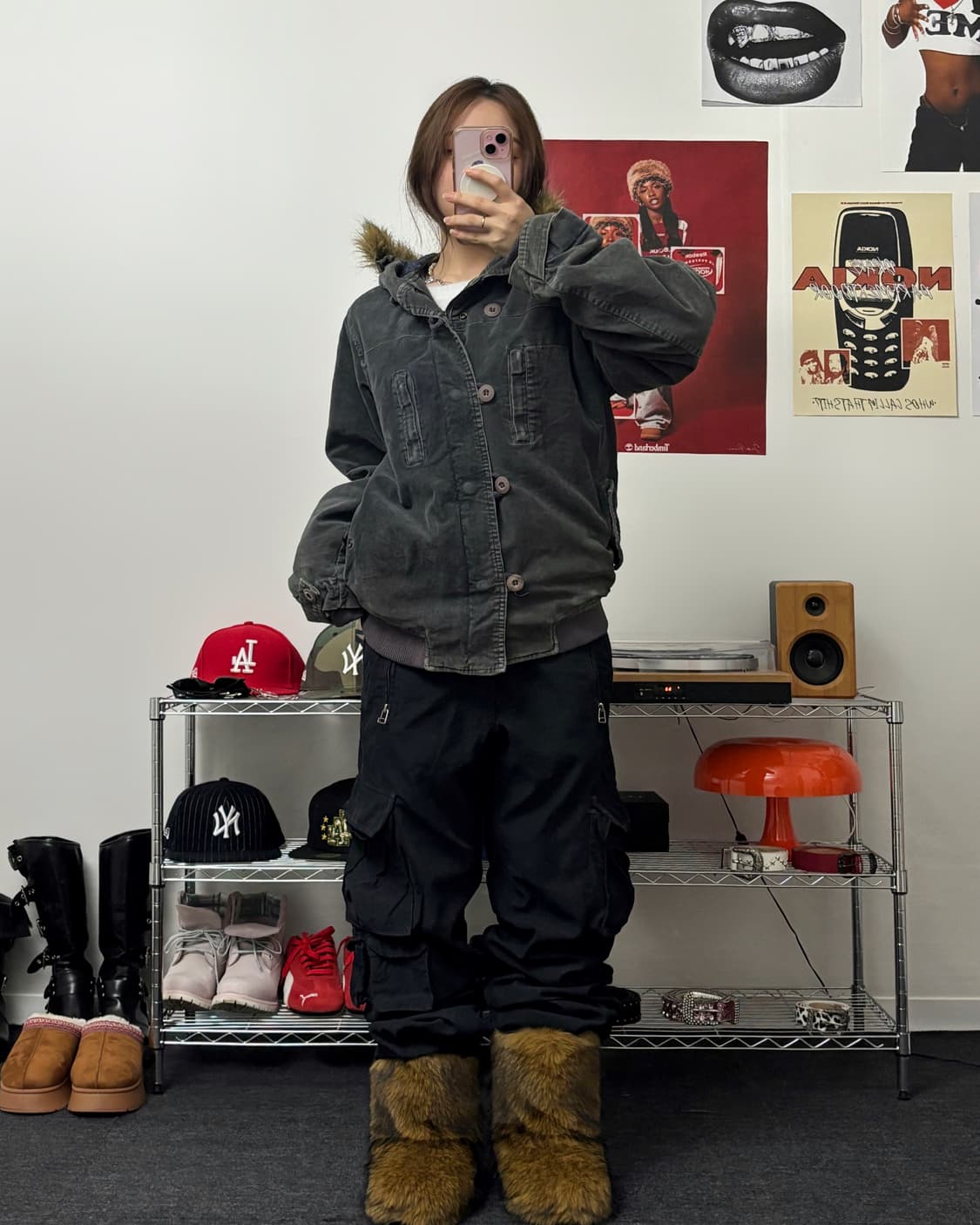 올드 빈티지 코듀로이 퍼 후드 점퍼 상품이미지4