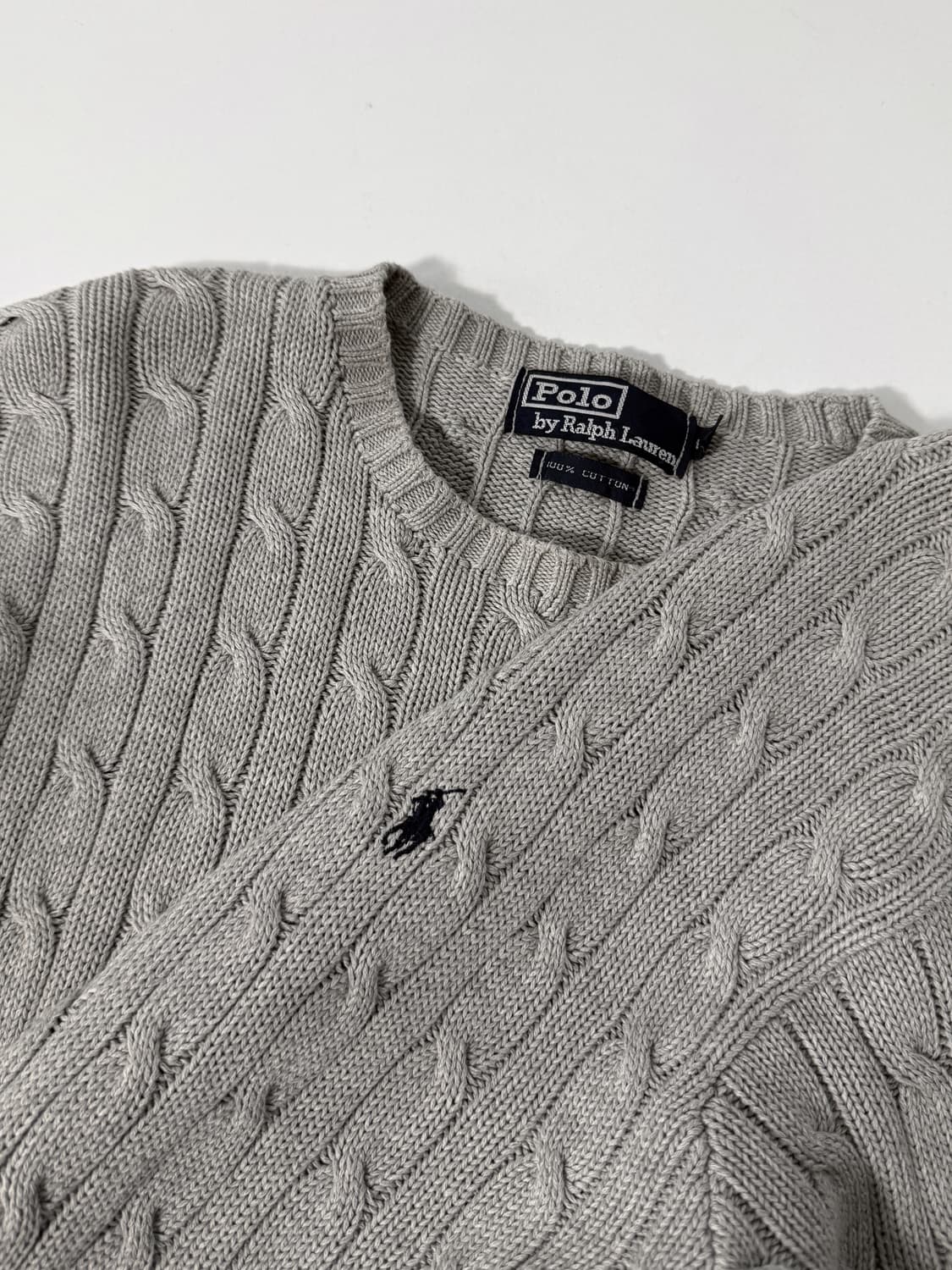폴로 랄프로렌 90‘s 루즈핏 그레이 코튼 꽈배기 니트 상품이미지3