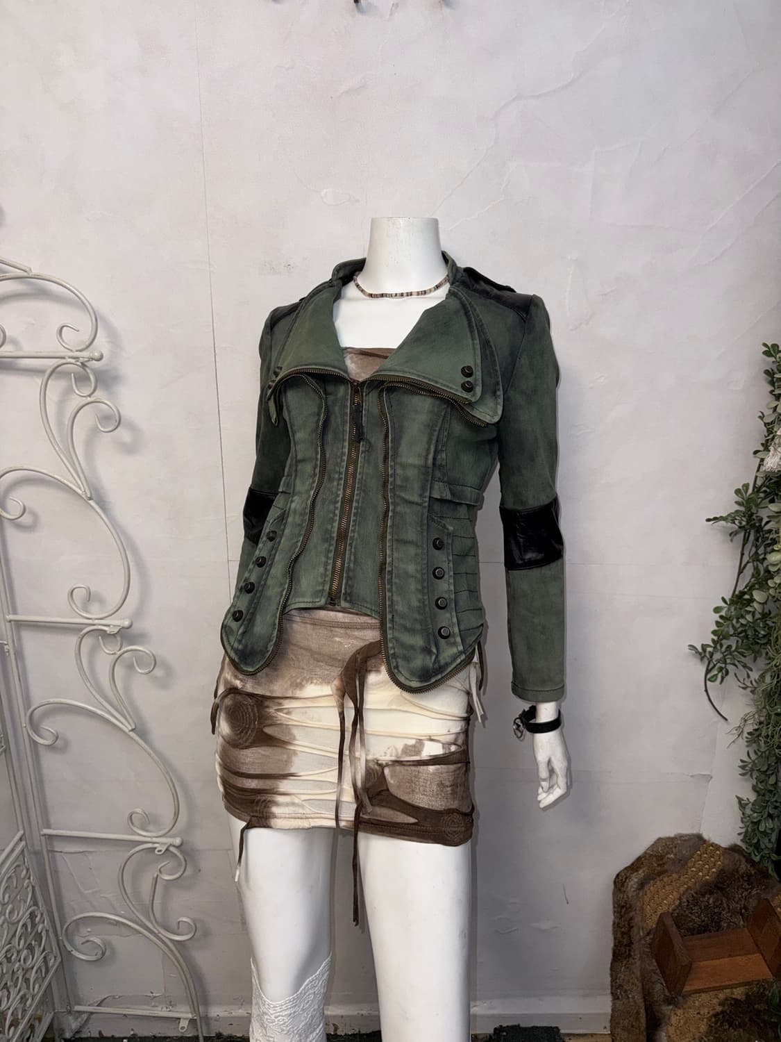 Washing green denim stud zipper rider jk 상품이미지8