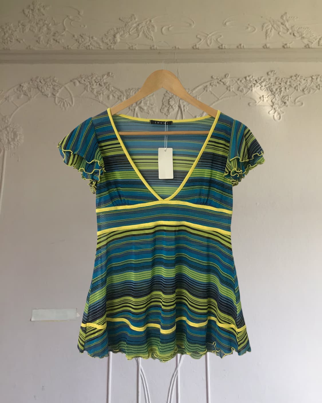vintage pattern v-neck mash top 상품이미지9