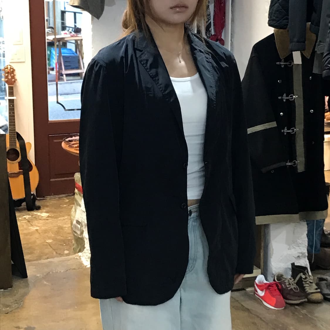 일본 빈티지 블랙 투버튼 폴리 블레이저 남성 102 105 여성 오버핏 상품이미지8