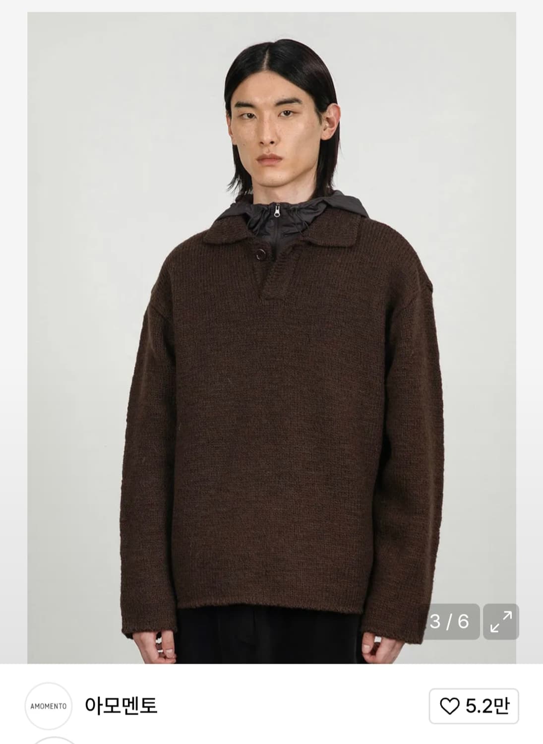 아모멘토 원버튼 컬러니트 카라니트 남성 23년 상품이미지1